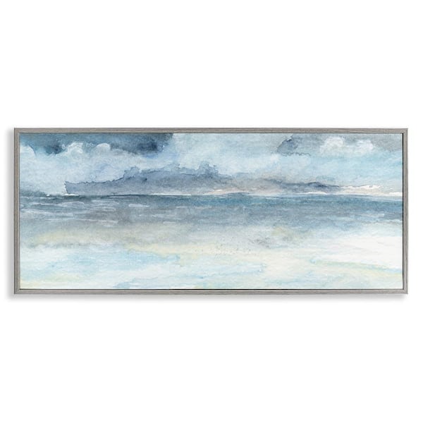 Abstract Cloudy Ocean Waves by Regina Moore Gray Framed Giclee Art Print Coastal 30 in. x 13 in.