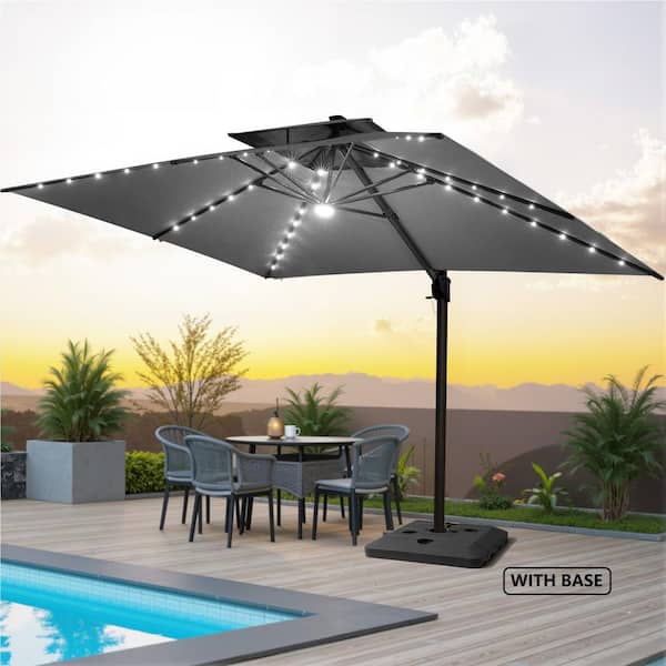 cantilever patio umbrella weights Pure Garden, 4-Piece Umbrella Stand, 220 Lb. Capacity Black