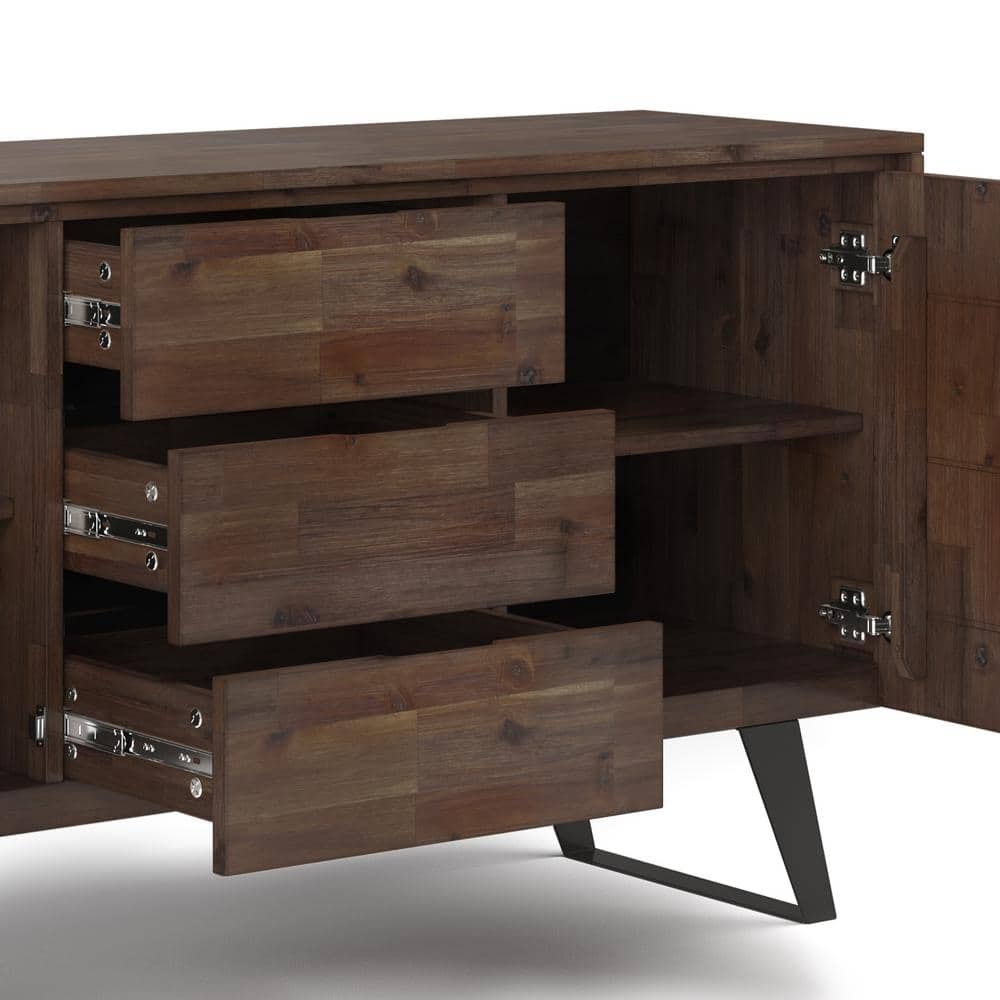 Lowry Solid Acacia Wood Sideboard Buffet in Rustic Natural Aged Brown