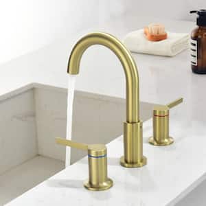 8 in. Widespread Double Handle 3 Hole Brass Bathroom Sink Faucet in Brushed Gold