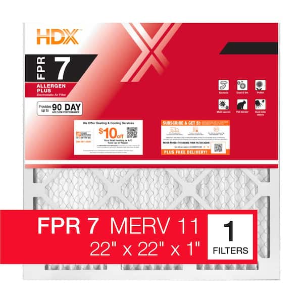 HDX 22 in. x 22 in. x 1 in. Allergen Plus Pleated Air Filter FPR 7, MERV 11