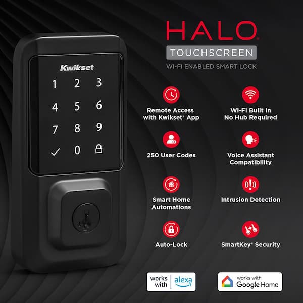 HALO Matte Black Touchscreen WiFi Keypad Electronic Single-Cylinder Smart Lock Deadbolt featuring SmartKey Security