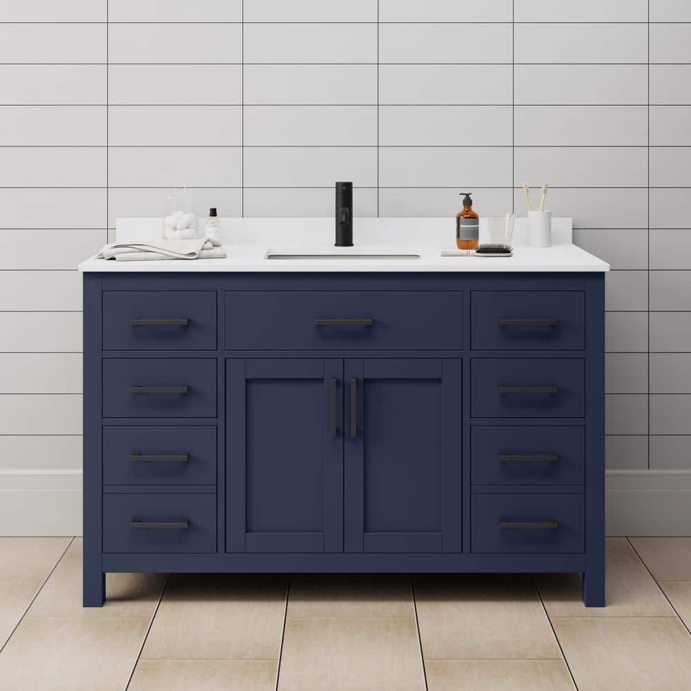 Beckett 54 in. W x 22 in. D x 35 in. H Single Sink Bathroom Vanity in Dark Blue with White Cultured Marble Top price history on PriceWatchPro