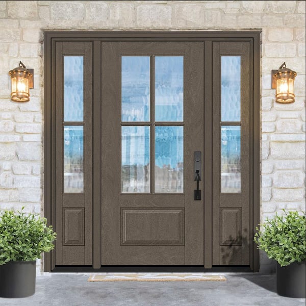 Regency 68 in. x 80 in. 3/4Lite 4SDL Oasis Deco Glass LHIS Prefinish Ashwood Fiberglass Prehung Front Door w/2_ 14inSL