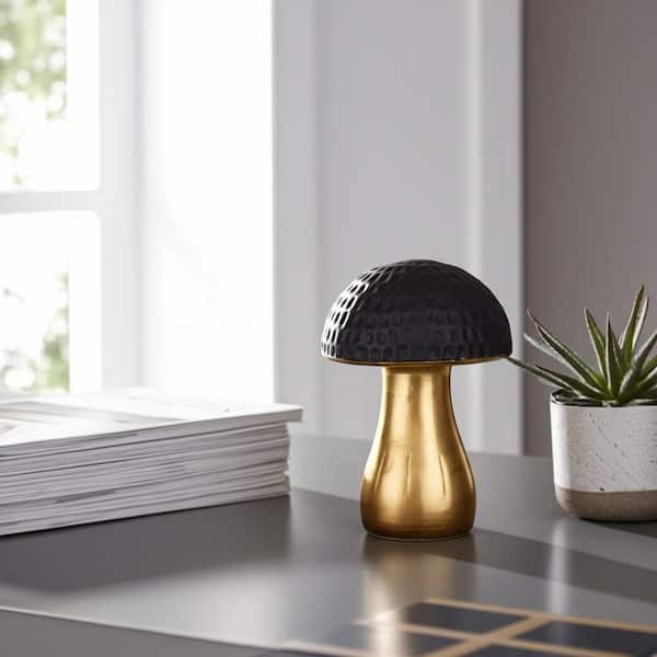 Black 5 in. x 7 in. Stoneware Novelty Hammered Top Mushroom Figurine