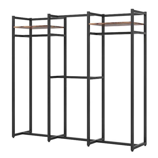Cynthia Black Freestanding Garment Rack Closet Organizer with Hanging Rods and Storage Shelves