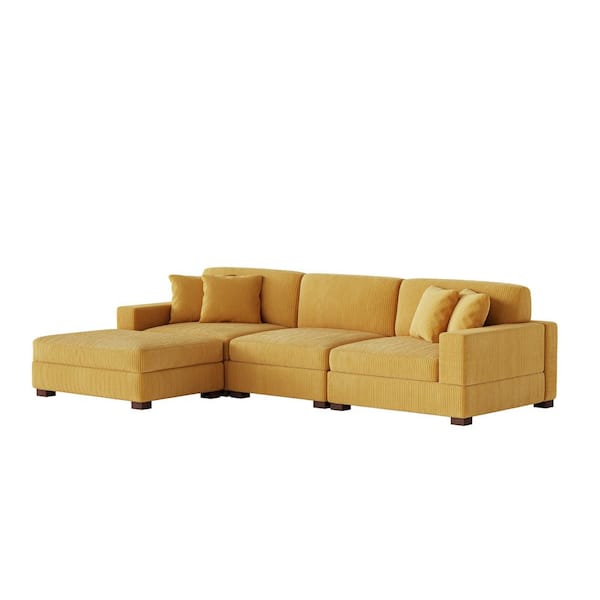 Uixe 118 in. W Modern Square Arm 4-Piece Corduroy Fabric L-Shaped