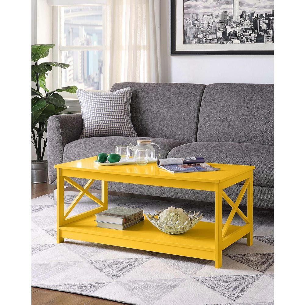 Oxford Yellow Rectangular Wood Coffee Table with Shelf