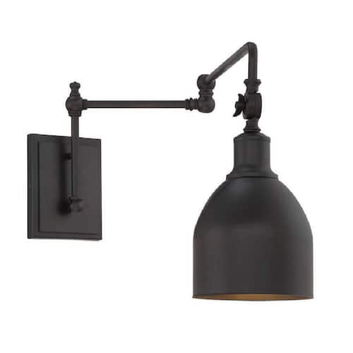 Meridian 6 in. W x 13.63 in. H 1-Light Oil Rubbed Bronze Wall Sconce with Adjustable Arm and Vintage Metal Shade Home