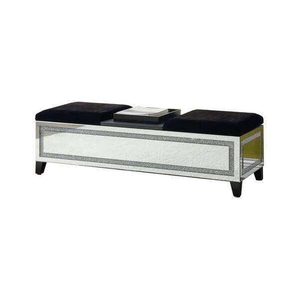 Benjara 51 in. Silver Backless Bedroom Bench with Cushioned Seat and Center Console BM251181