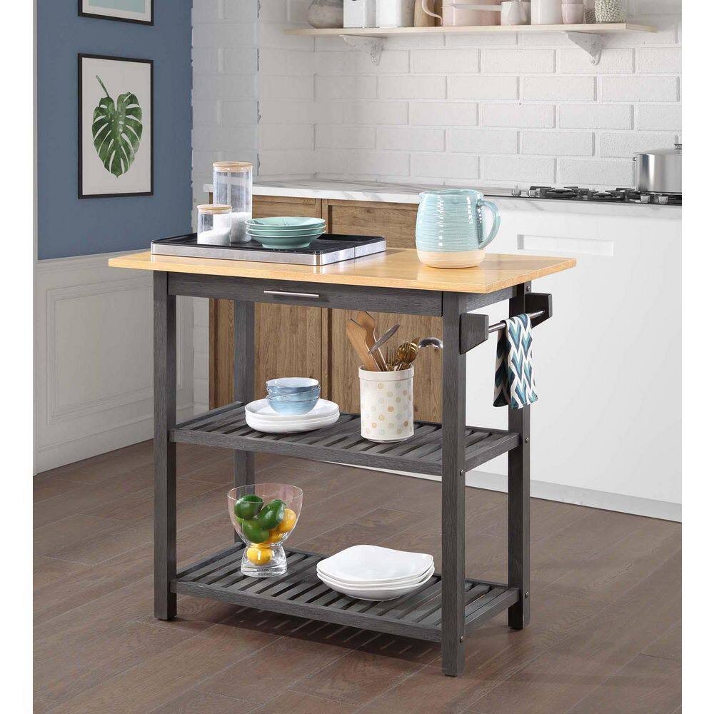 Dark Gray Butcher Block Kitchen Prep Island with Drawer