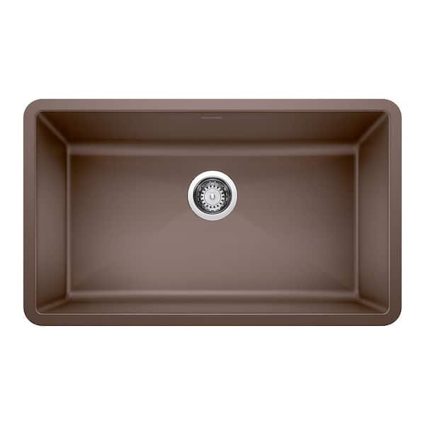 Blanco PRECIS Undermount Granite Composite 32 in. Single Bowl Kitchen Sink in Cafe Brown
