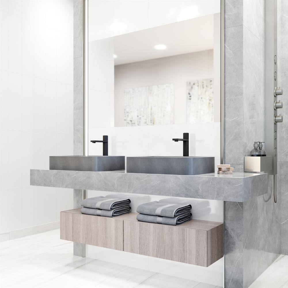 Gray Concrete Rectangular Vessel Bathroom Sink, 19" x 14"