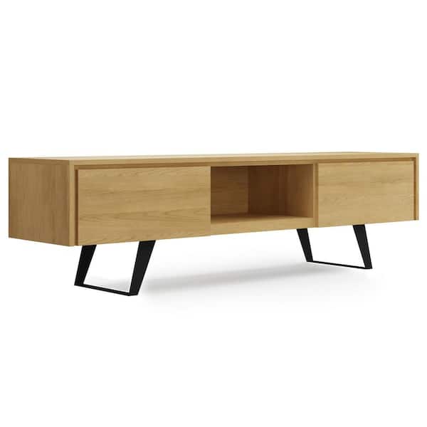 Simpli Home Lowry 72 in. Wide Modern Industrial TV Media Stand in Oak Fits TVs up to 80 in.