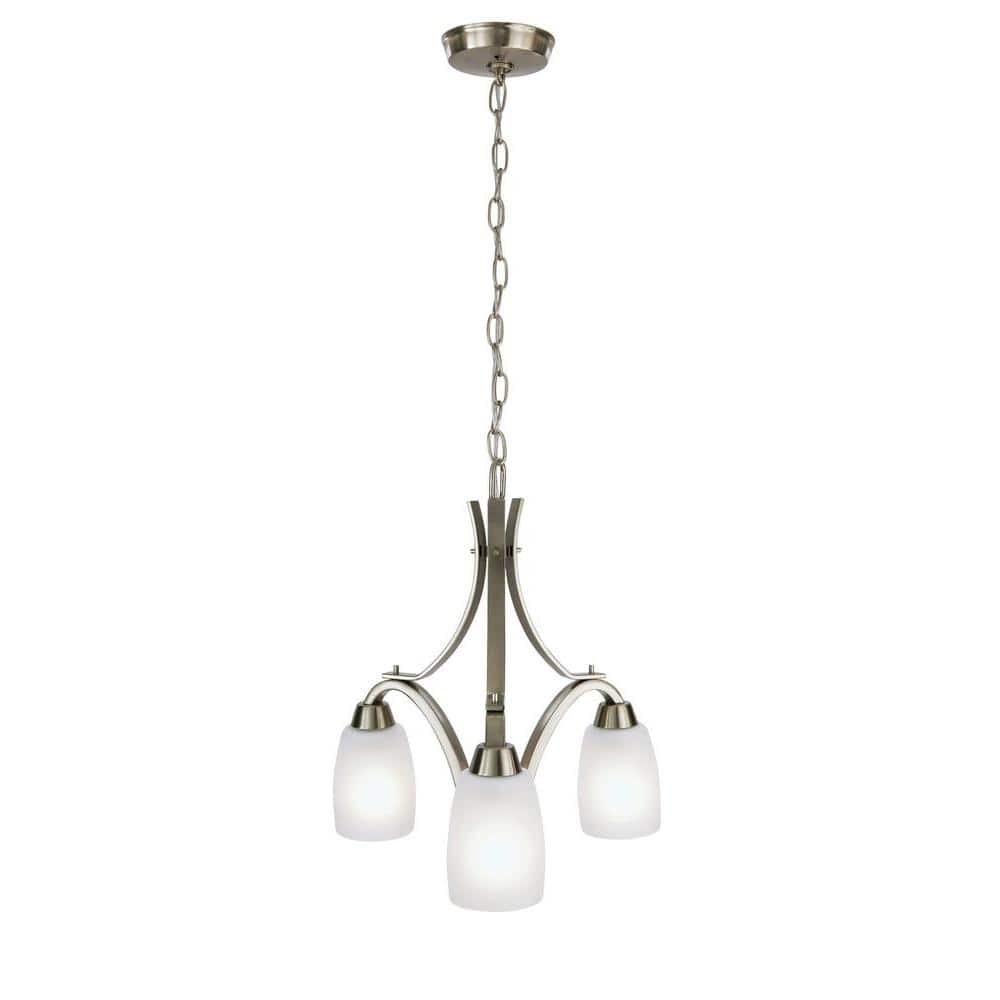Brushed Nickel 3-Light Chandelier with Etched Glass Shades