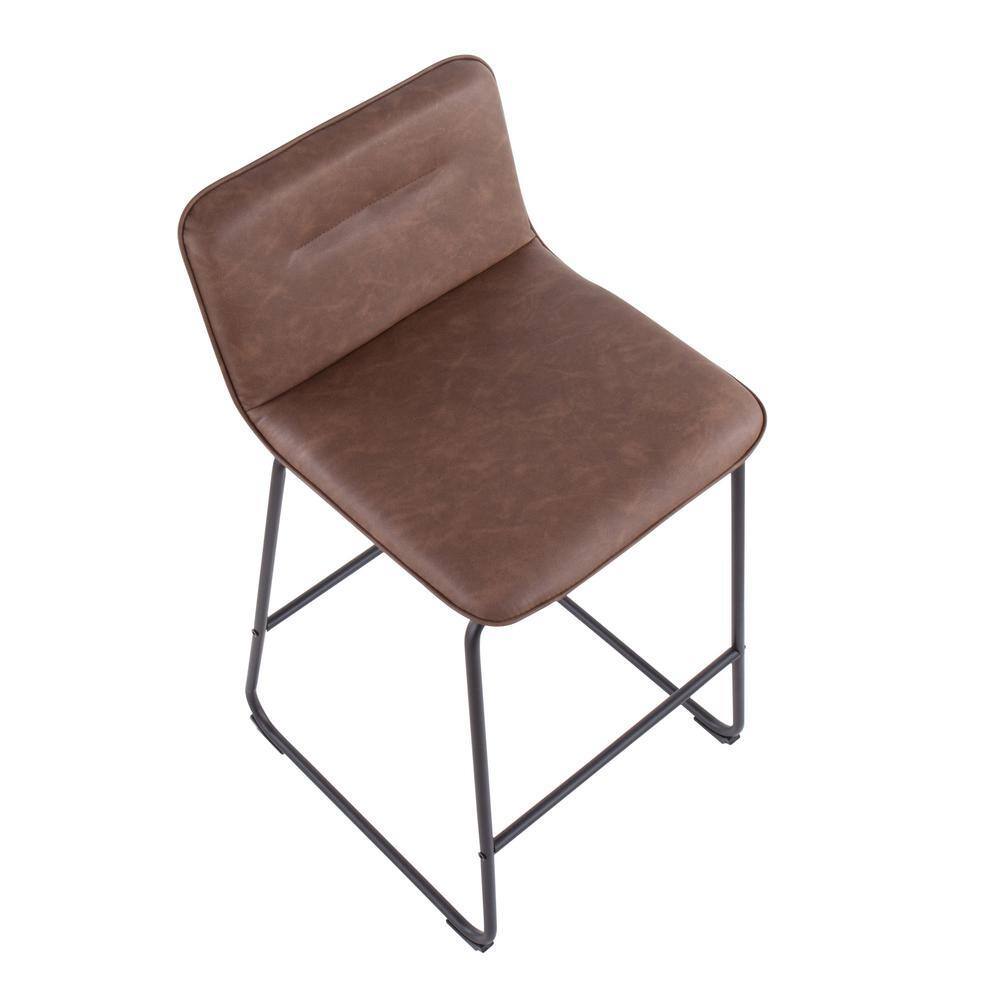 Casper 26'' Black Metal and Espresso Faux Leather Counter Stool Set