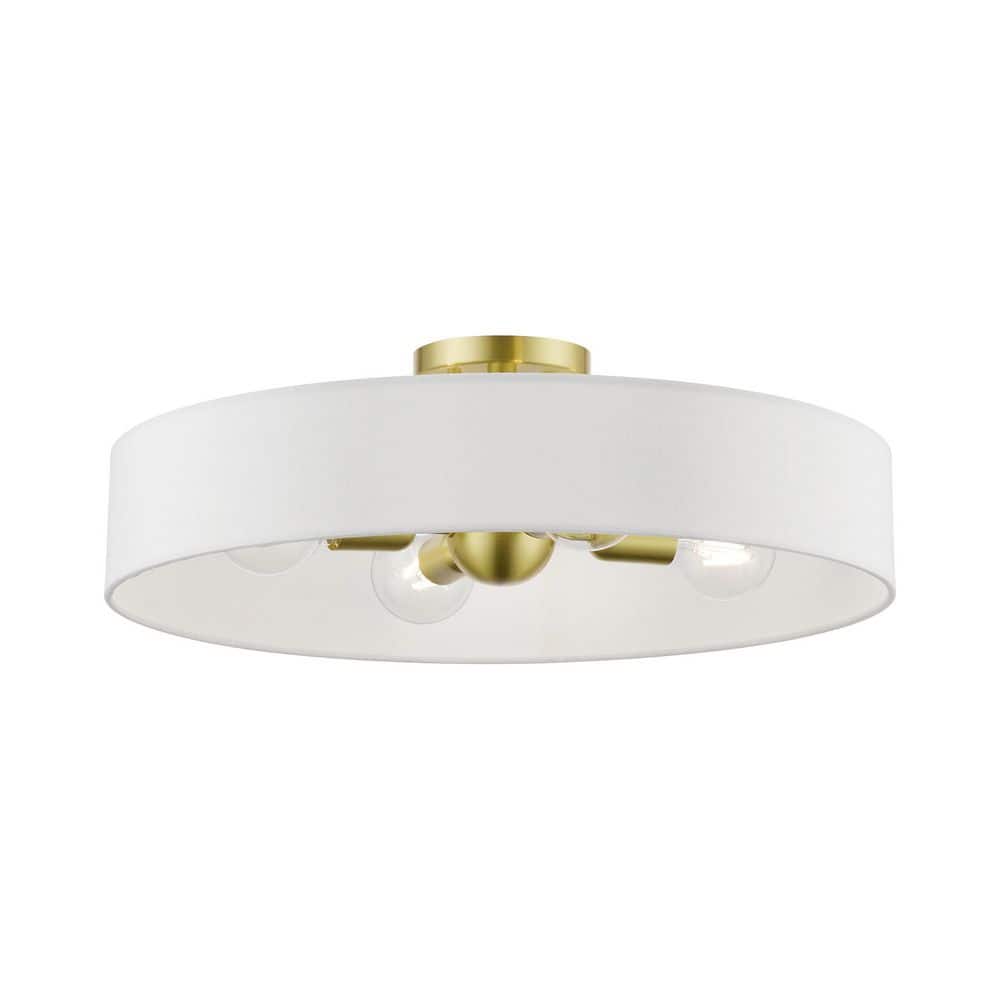 Ambridge 22 in. 4-Light Satin Brass Semi-Flush Mount with Off-White Fabric Shade price history on PriceWatchPro