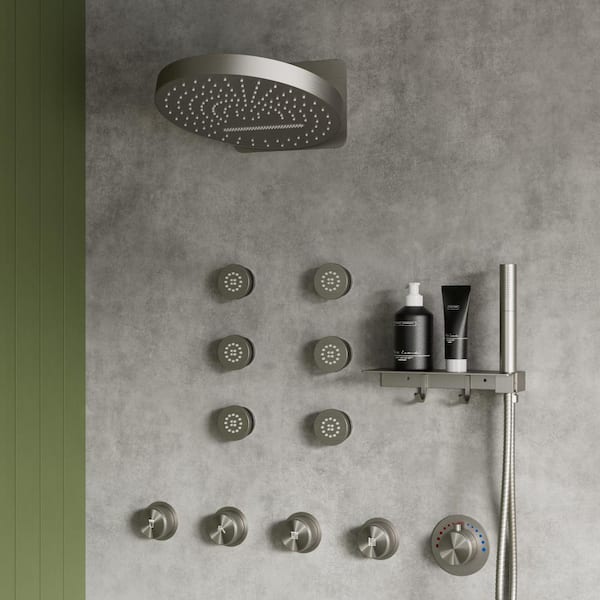 YAWWALK 15-Spray 13 in. Wall Mount Dual Shower Head and Handheld Shower with 6-Jets in Brushed Nickel (Valve Included)