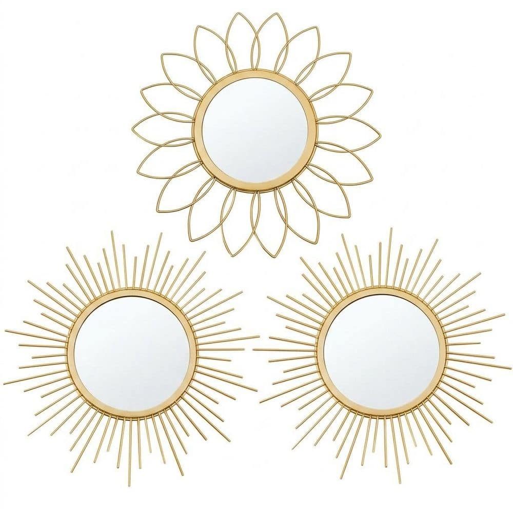 12 in. Round Gold Sunburst Decorative Wall Mirror Set of 3 Metal Wall Art for Living Room and Entryway price history on PriceWatchPro