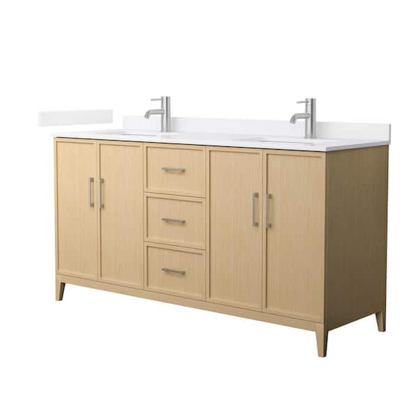 Wyndham Collection Elan 66 in. W x 22 in. D x 35 in. H Double Bath Vanity in White Oak with White Cultured Marble Top
