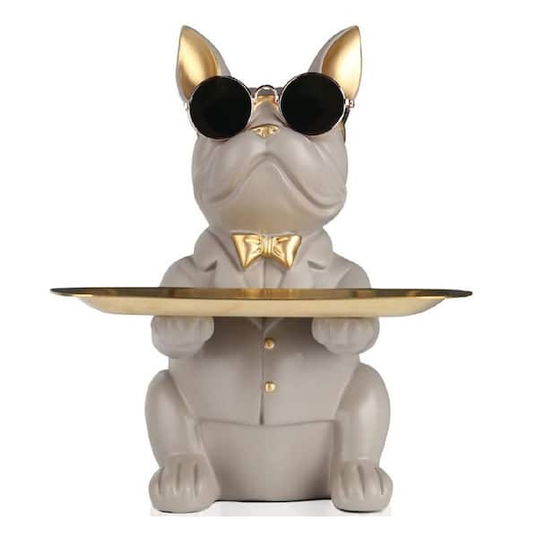 Gray Resin 7 in. Animal Print Decorative Tray for Home Decor