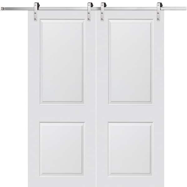 MMI Door 60 in. x 84 in. Cambridge Molded Solid Core Primed Smooth Surface Double Sliding Barn Door with Hardware Kit