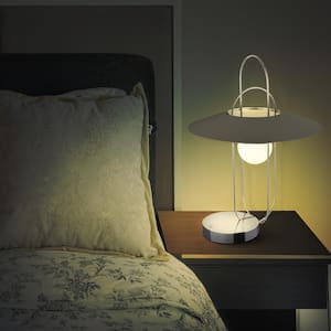 Lyra 24.25 in. Chrome Indoor Integrated LED Table Lamp with 4-Way Touch Sensor and Glass Shade Covered by Aluminum Plate