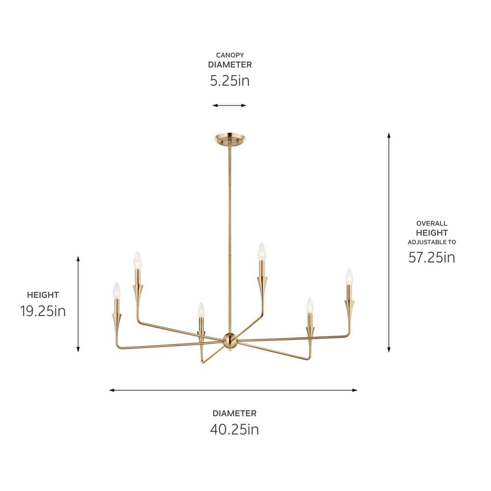 Champagne Bronze 6-Light Modern Candle Chandelier