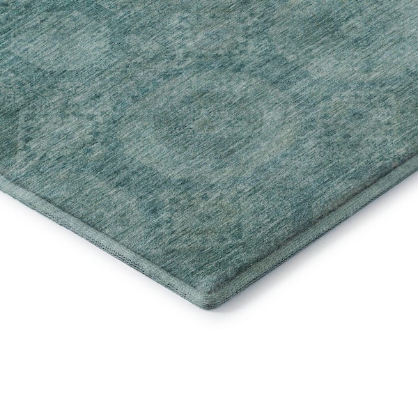 Mayfield Premium Machine Washable Abstract AMF1925 Teal 8 ft. x 8 ft. Round Rug