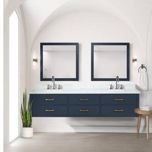 Sherman 84 in W x 22 in D Blue Double Bath Vanity, Carrara Marble Top, and Faucet Set
