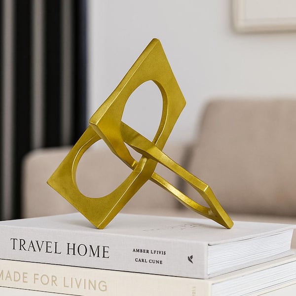 castellousa Linked Square Design Gold 7 in. x 8 in. Square Metal Geometric Sculpture Decor