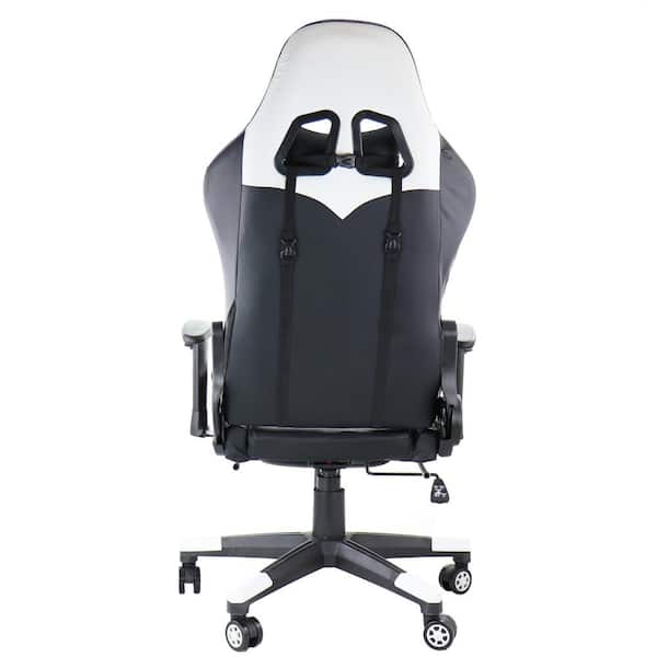 GAMEFITZ Faux Leather Swivel Gaming Chair in Black and White