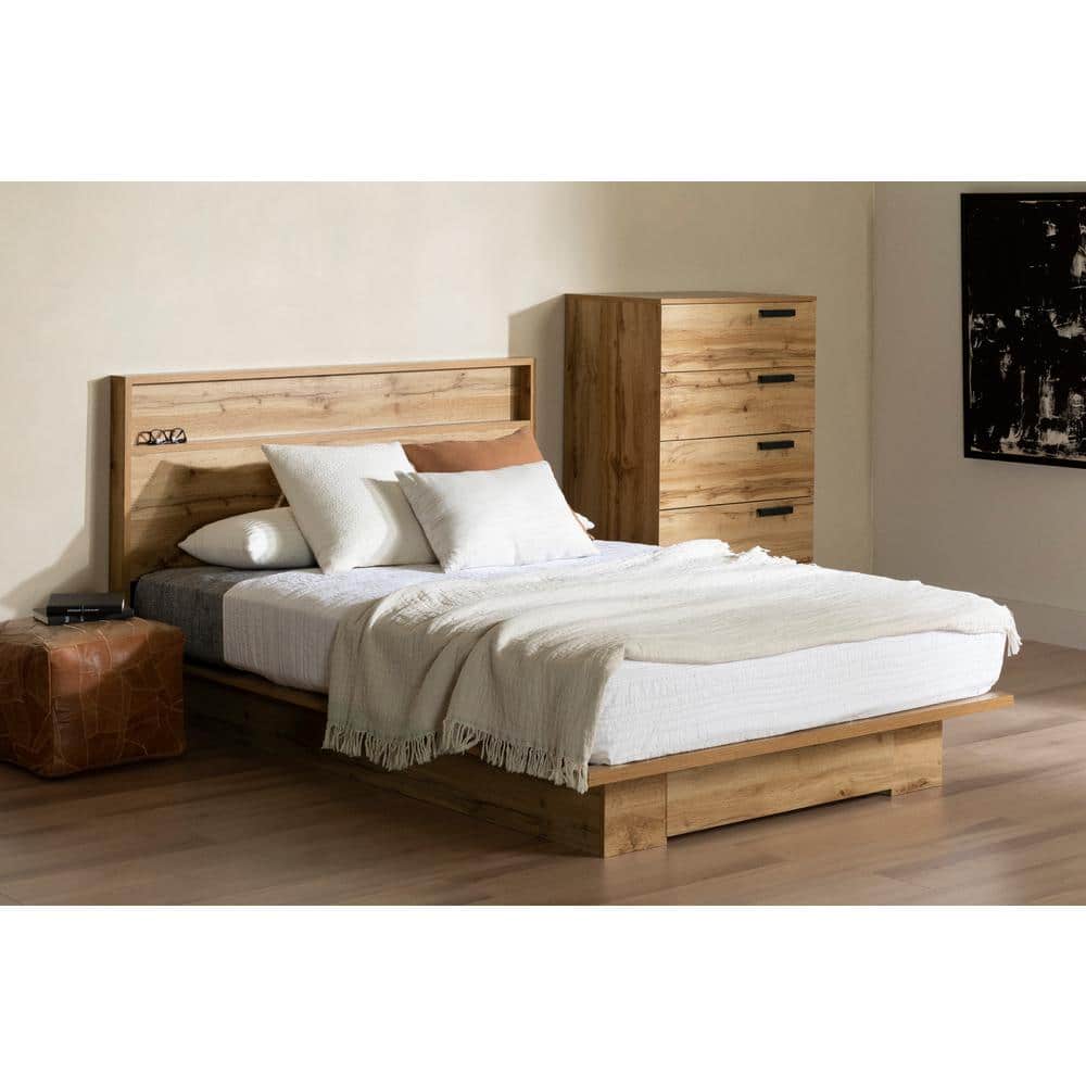 Nordik Oak Queen Platform Bed with Storage Drawer