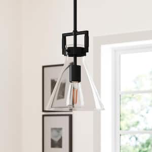 Vincent Black Modern Pendant Light Fixture with Adjustable Metal Stem and Clear Glass Shade