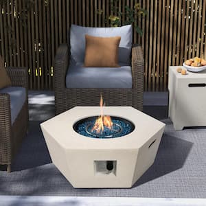 41 in. 50,000 BTU Beige Hexagon Polygon Terrazzo Outdoor Propane Gas Fire Pit Table with Propane Tank Cover