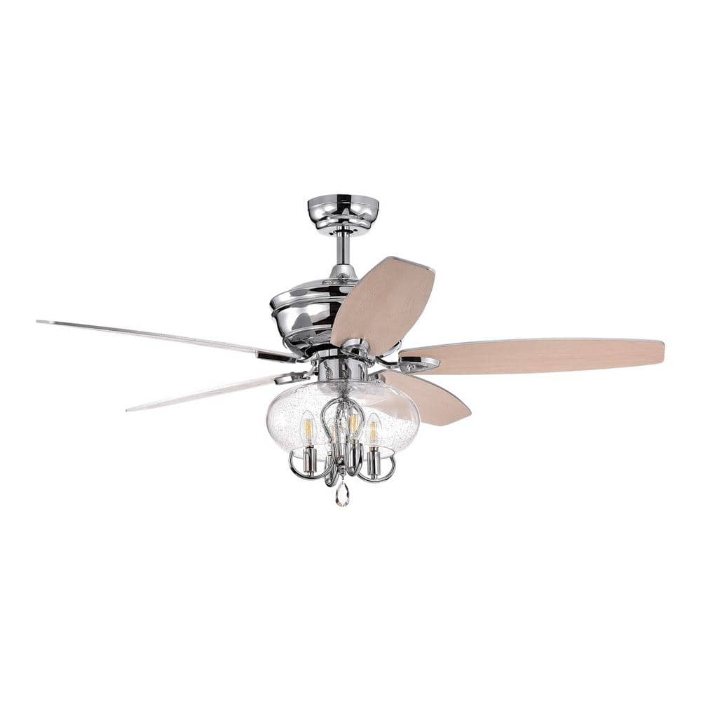 52 in. Indoor Downrod Mount Chrome Ceiling Fan with Light and Remote Contro