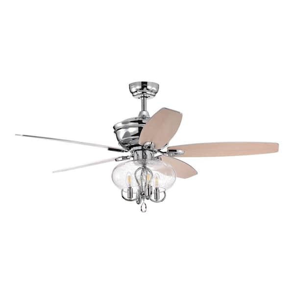 FIRHOT 52 in. Indoor Downrod Mount Chrome Ceiling Fan with Light and Remote Control