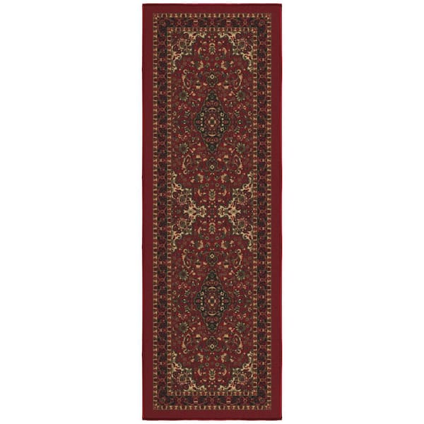 Ottohome Collection Non-Slip Rubberback Medallion 2x5 Indoor Runner Rug, 1 ft. 8 in. x 4 ft. 11 in., Dark Red