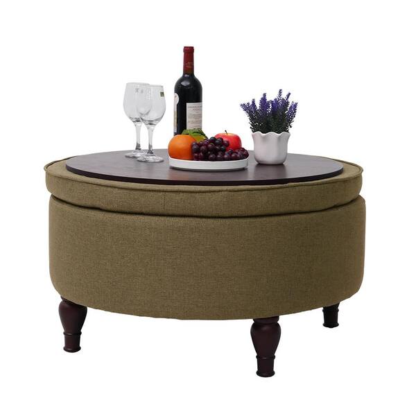 Maypex 32 In W X D 18 H, Round Fabric Storage Ottoman Coffee Table
