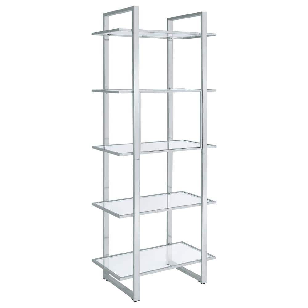 Hartford 79" Silver Chrome and Glass Shelf Bookcase