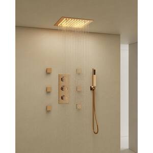 Thermostatic Triple Handle 5-Spray Patterns 12 in. LED Shower Faucet with Body Spray in Rose Gold (Valve Included)