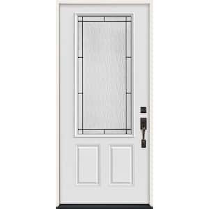 36 in. x 80 in. Left-Hand/Inswing 3/4 Lite Wendover Decorative Glass Modern White Steel Prehung Front Door