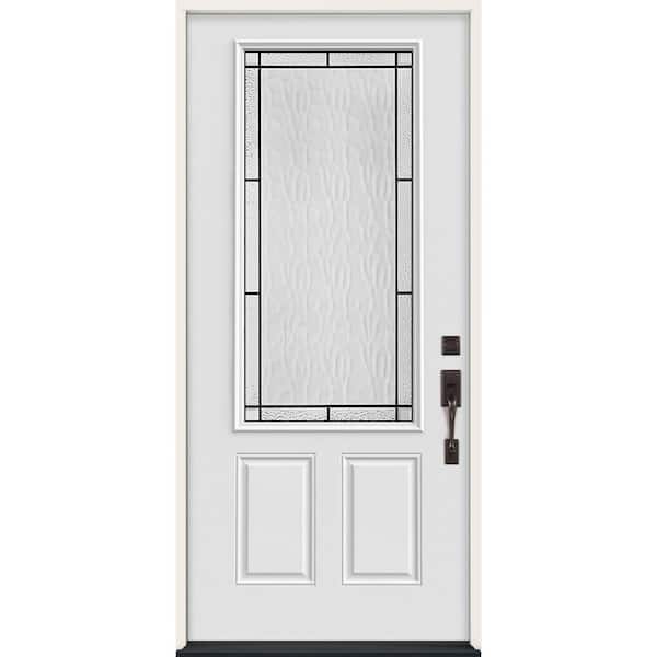 JELD-WEN 36 in. x 80 in. Left-Hand/Inswing 3/4 Lite Wendover Decorative Glass Modern White Steel Prehung Front Door