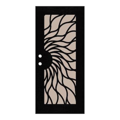 Sunfire 30 in. x 80 in. Left Hand/Outswing Black Aluminum Security Door with Desert Sand Perforated Metal Screen