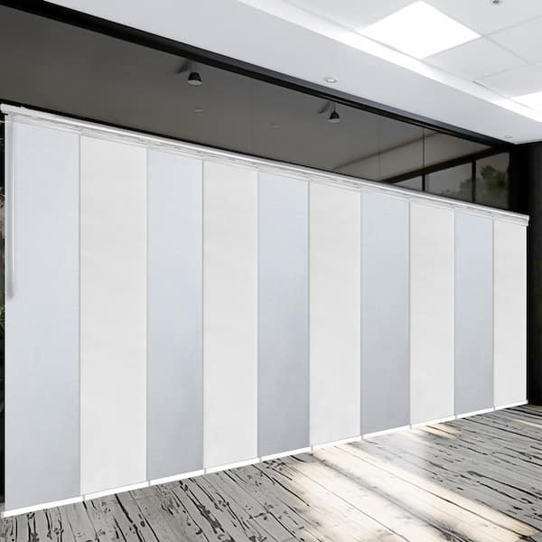 EMOH Crystalline 120 in. - 218 in. W x 94 in. L Adjustable 10-Panel White Double Rail Panel Track with 23.5 in. Slates