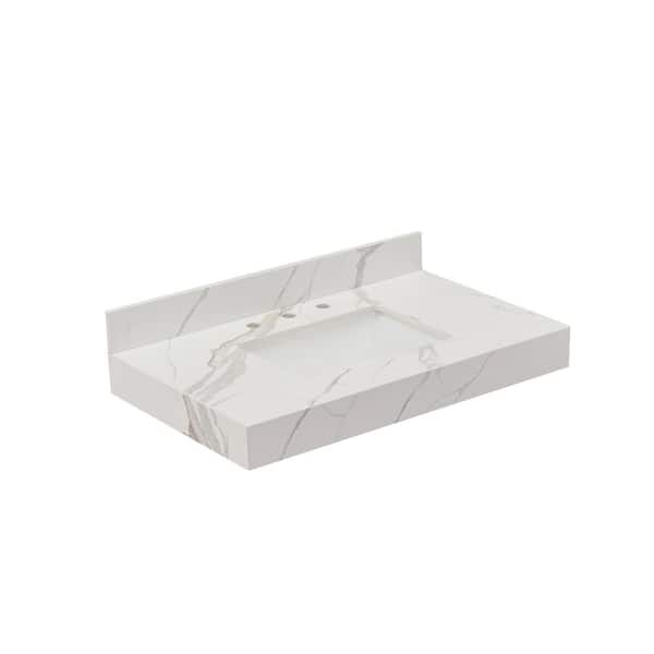 Altair Marseille 36 in. W x 22 in. D Sintered Stone Vanity Top in Calacatta White Apron with White Rectangular Single sink