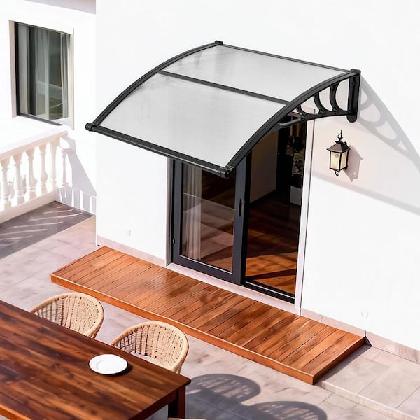 Door Entrance Awning, 38 x 40 in. Clear Polycarbonate Canopy with Drainage and ABS Bracket, Rain Snow Sun Protection
