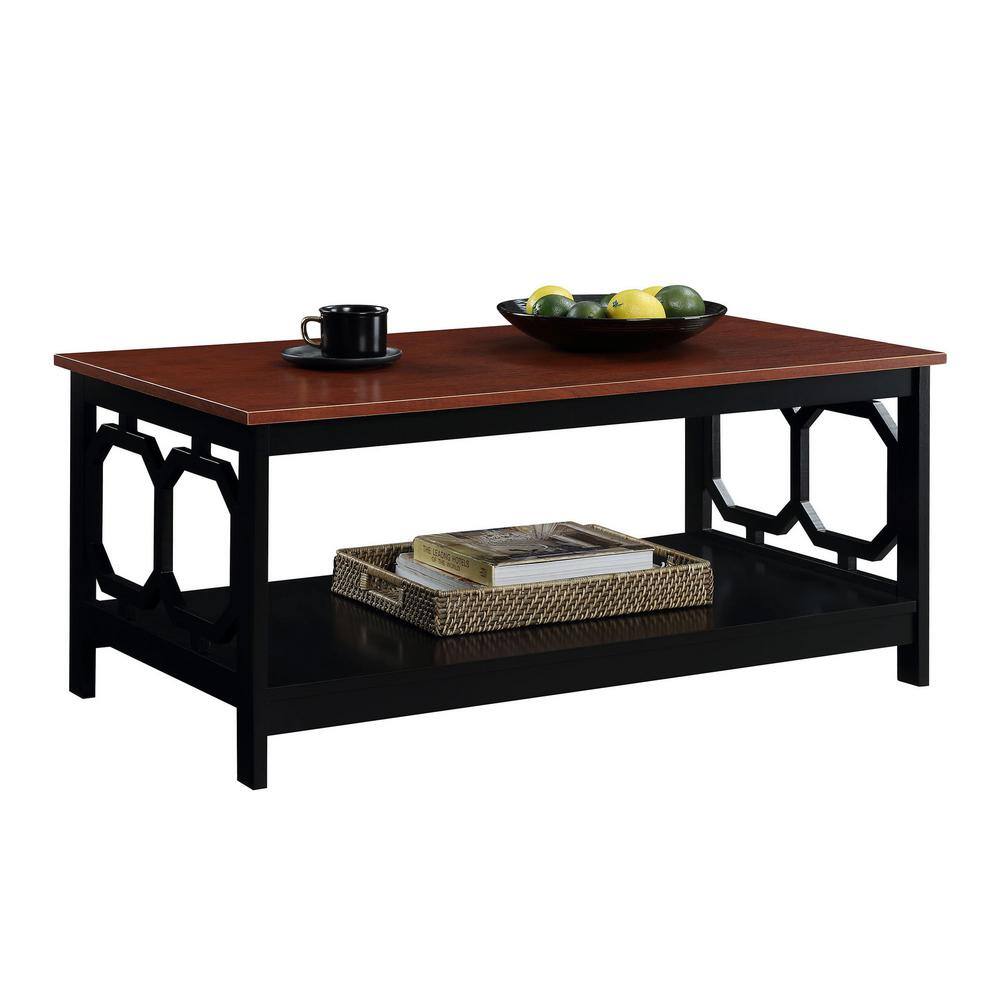 Omega Rectangular Cherry & Black Wood Coffee Table with Shelf