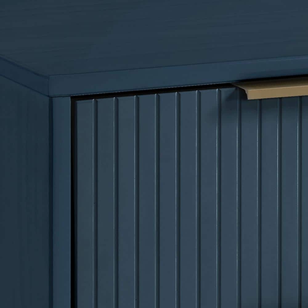 Granville Midnight Blue Modern 1-Drawer Nightstand with Ribbed Detail