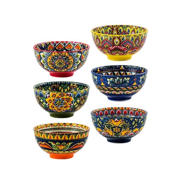 Set of 4 Ceramic Bohemian Design Serving Bowls 6 in Diameter 23 oz Porcelain Soup and Salad Bowls Henten